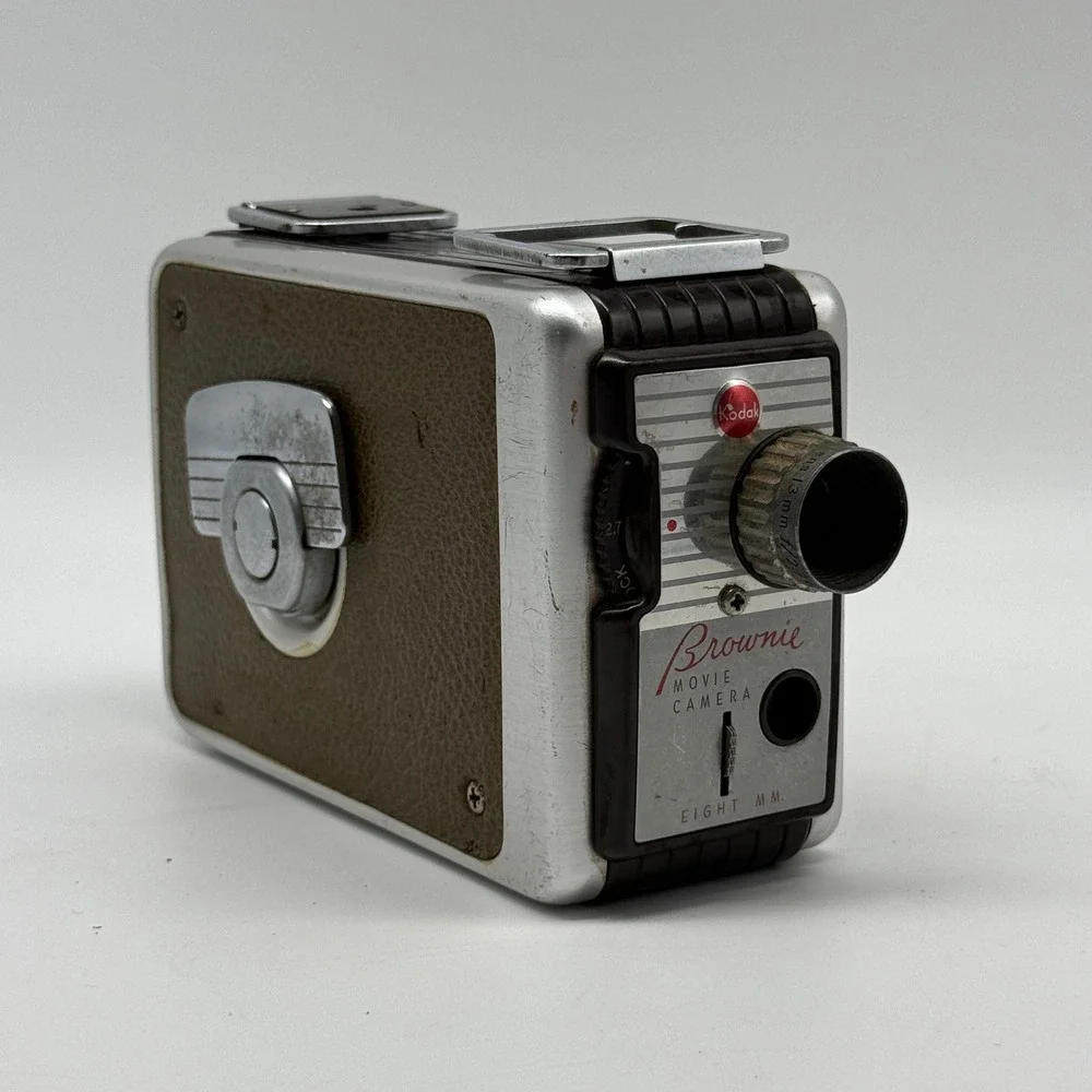 Vintage Kodak Brownie Movie Camera Eight MM Silver Brown 8mm Decor MCM